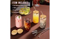 China 16 Oz Beer Can Drinking Glasses With Bamboo Lids 4pcs Set supplier