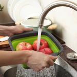 2-Piece Set Silicone Plastic Rectangle Storage Mesh Strainer Collapsible Colanders