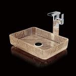 Deep Rectangular Vessel Sinks Bathroom Crystal Light Tea Color for sale