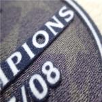 Circle Shape Custom Clothing Patches Soft Heat Transfer Tatami Flocking With Champion Logo