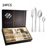 Customized Metal Cutlery Set Luxury Elegant 24 Piece Flatware Set for sale