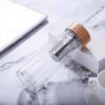 Customized Borosilicate Glass Bottle , Clear Glass Drinking Bottle With Bamboo Lid