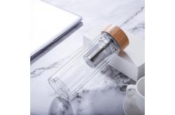 China Customized Borosilicate Glass Bottle , Clear Glass Drinking Bottle With Bamboo Lid supplier