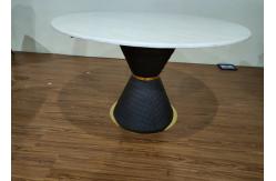 China Leather Base Round 120cm Marble Top Dining Table supplier