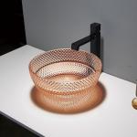 Round Stylish Hand Wash Basin Toilet Crystal Amber Color No Hole Faucet for sale