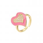 Women 18K Diamond Ring Pink Rhinestone Enamel Heart Ring OEM for sale