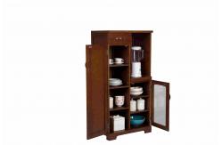 China Handmade Kitchen Cabinet Storage Glass Fronted Cupboard With Five Adjustable Shelves supplier