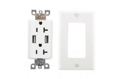 China PC ABS Material Dual USB Socket Wall Outlet 20A 125V AC Tamper Resistant supplier