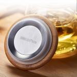 Bamboo Cover Clear Glass Tea Cup With Infuser , Hand Blown Office Tea Maker