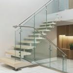 Stylish Brushed Stainless Steel Handrails with Round Plate Cover for Glass Staircases for sale