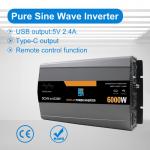 6000W Pure Sine Wave Power Inverter – DC 12 V / 24 V / 48 V to AC 110–240 V for sale