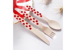 China Eco Friendly 160MM  Red Dots Wooden Cutlery Knife Fork Spoon Uensils Set supplier