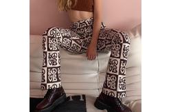China LOVE Printed Ladies Casual Pants Straight Leg With Slits supplier