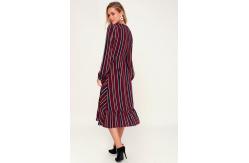 China Latest Designs Wome Fasion Button Up Stripe Midi Dress supplier