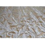 Scalloped Edge White Sequin Mesh Fabric For Party Gown Rich Leaves Design