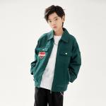 Anti Pilling Green Baseball Jackets Solid Color Boys Tops for sale