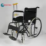 Solid Castor Folding Steel Wheelchair With Black Powder Coating Frame for sale