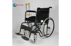 China Solid Castor Folding Steel Wheelchair With Black Powder Coating Frame supplier