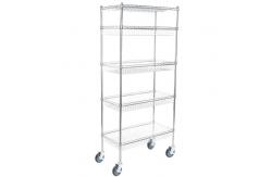 China 5 Layers Mobile Metal Wire Rack Basket Shelving Unit Chrome Surface Finish supplier