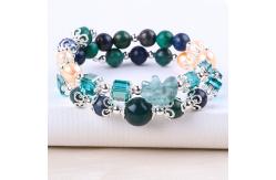 China Unicorn Carving Adjustable 2 Layer Azurite Stone Crystal Bracelet supplier