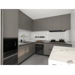 Brown Color Stainless Steel L-Shaped Kitchen Cabinets With Full-Height Design for sale