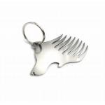 Custom cool innovative men gift, engrave logo stainless steel animal wolf head keychain beard comb bottle opener for sale