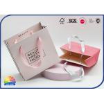 Pink Printing Present Package Paper Shopping Bags With Ribbon Handles
