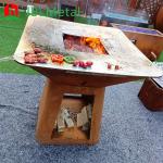 Wood Fuel BBQ Corten Steel Grill Rusty red Color for sale