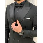 Forte Black 3pc Tuxedo Suit Slim Fit Double Breasted Peak Lapel Tuxedo
