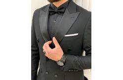 China Forte Black 3pc Tuxedo Suit Slim Fit Double Breasted Peak Lapel Tuxedo supplier