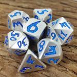 Luxury 7 Pcs Set Sturdy For Dungeon And Dragon Hand Pouring Polyhedral Dice Silver Blue For Rpg And Dnd Game for sale