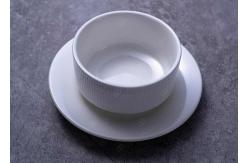China Lead Free 210ml Soup Ceramic Bowl Set With Saucers supplier