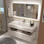 120cm-180cm Solid Wood Bathroom Vanity Artificial Stone Wash Basin Cabinet Set for sale