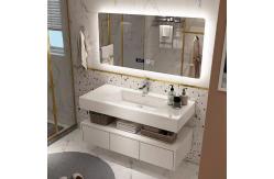 China 120cm-180cm Solid Wood Bathroom Vanity Artificial Stone Wash Basin Cabinet Set supplier