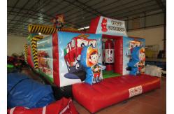 China Inflatable Rescue Fire Truck Bouncy Castle Obstacle Course , Obstacle Course Jump House supplier