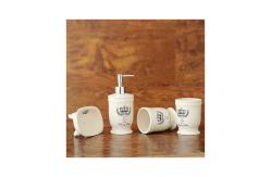 China Round 4 Piece Ceramic Bathroom Set White Glazed For Home Hotel supplier