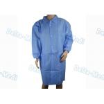 SMS Blue Disposable Visitor Coats , Anti Static Disposable Lab Gown With Knit Collar / Turn Down Collar for sale