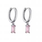 Gold Plated 18K Hoop Earrings Rectangle Water Drop Pink Zircon Diamond Pendant