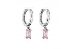 China Gold Plated 18K Hoop Earrings Rectangle Water Drop Pink Zircon Diamond Pendant supplier