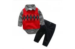 China Breathable Cute Newborn Baby Clothes Kids Sweater Clothing 3pcs Birthday Dress supplier