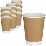 Restaurant Take Away 500ml Disposable Paper Water Cups Kraft Brown Double Wall Insulated To Go Coffee Cups for sale