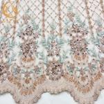 Gold Shiny Sequin Lace Fabric Tulle Embroidery Water Soluble For Evening Dress for sale