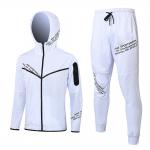 Plain White Full Football Tracksuits Long Drawstring Hooded Football Training Set for sale