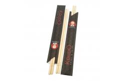 China Biodegradable Disposable Bamboo Chopsticks with Black Flower Paper Wrapping supplier