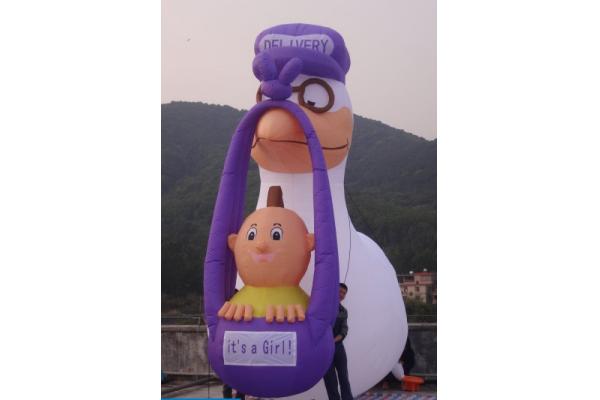 inflatable white stork animal model with basket for sale