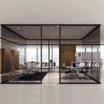 Scratch Resistant Office Glass Wall Partitions Aluminum Alloy Frame Flat Curved for sale