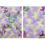 3D Flower Embroidered Stretch Mesh Fabric , Coloured Tulle Lace Fabric