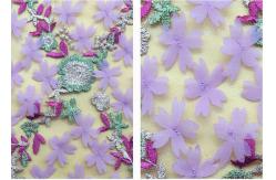 China 3D Flower Embroidered Stretch Mesh Fabric , Coloured Tulle Lace Fabric supplier
