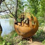 Corten Steel Sphere Outdoor Fire Pit Rustic Red Wood Burning Fire Pit Table for sale