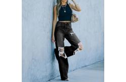 China Blue Custom Jeans Pant Spring Summer Straight Fit Pants For Women supplier